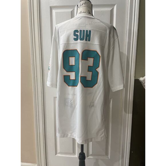 NIKE NFL MIAMI DOLPHINS JERSEY  DEFENSE 93 SZ XL WHITE TEAL ATHLETIC ATHLEISURE - Picture 13 of 15